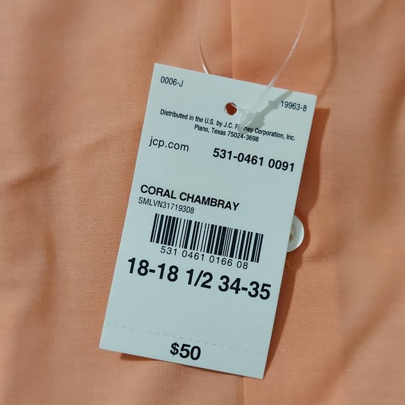 J. Ferrar Men's Size XXL Dress Shirt Long Sleeve Stretch Slim Button up Peach - Picture 4 of 4